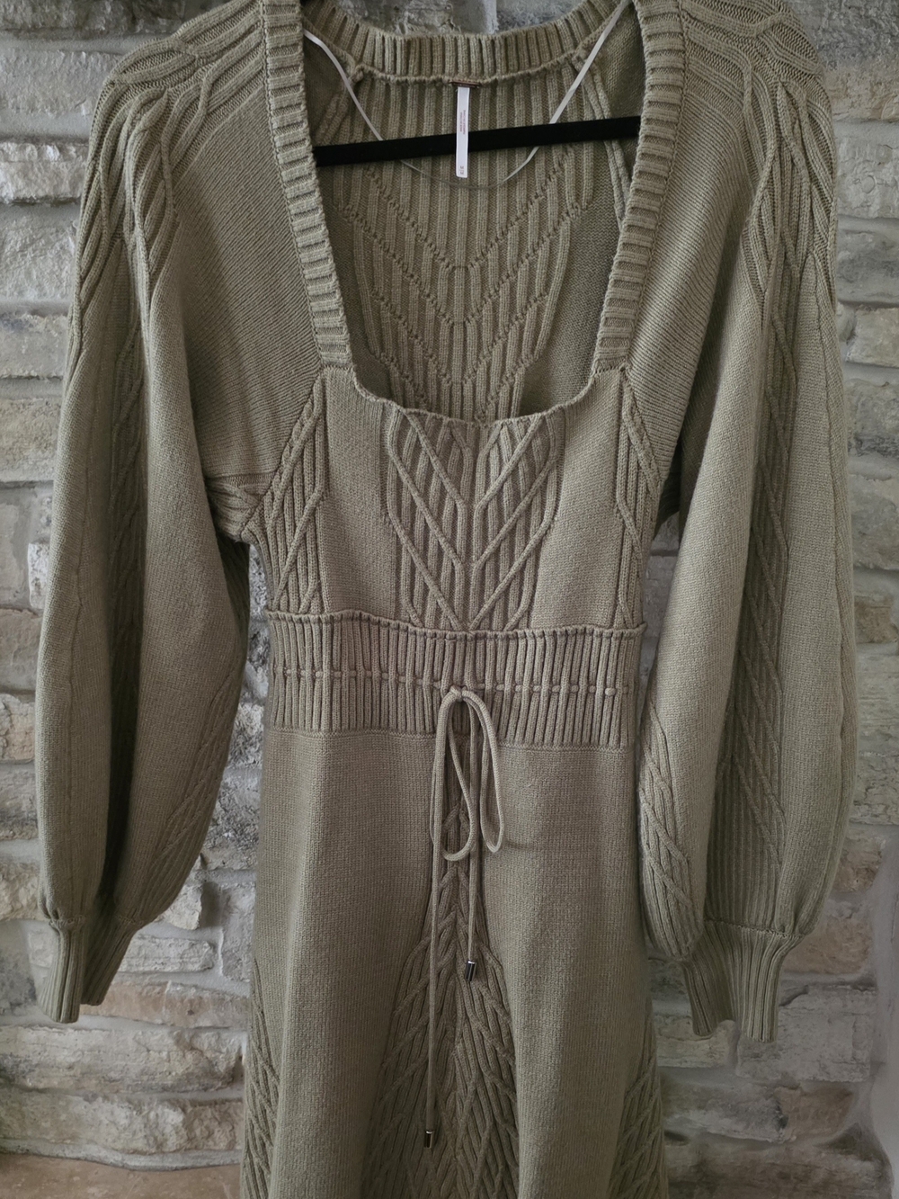 Free People Olive-Taupe Cable Knit Midi Dress